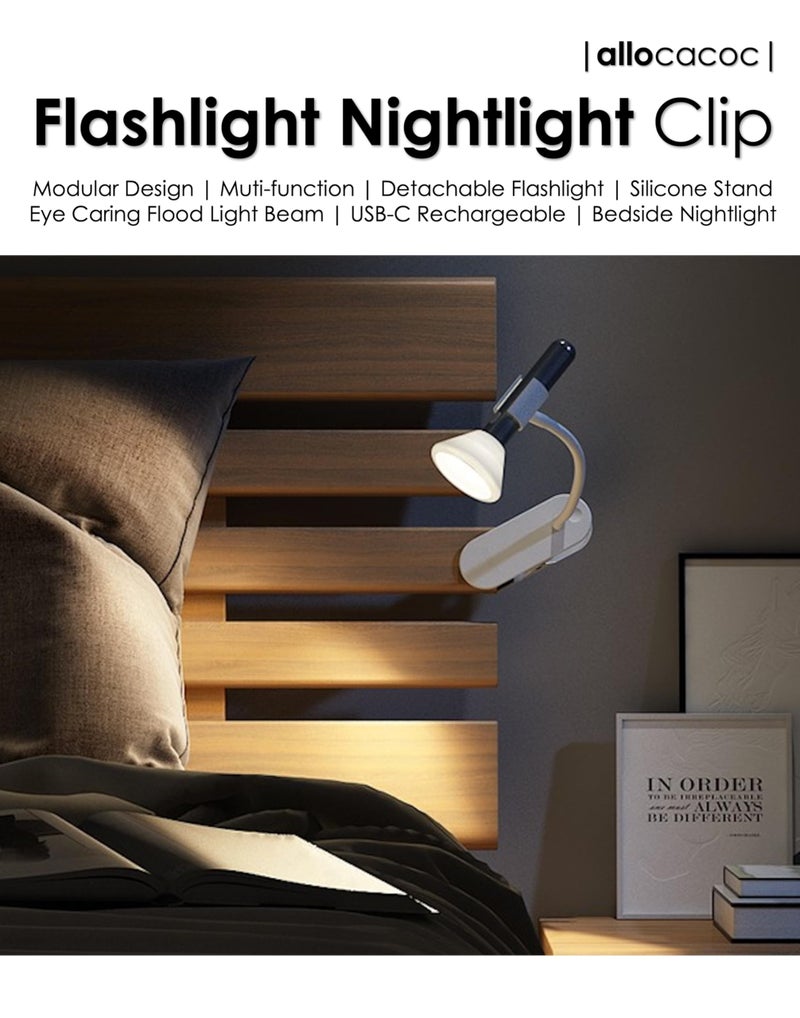 Allocacoc مصباح يدوي ألوكوك، ضوء قراءة مشبك، مصباح مكتبي مشبك، ضوء ليلي LED قابل للتعتيم، شحن USB C محمول مرن قابل للتعديل موفر للطاقة لغرفة النوم متين معدني أسود - Image 4